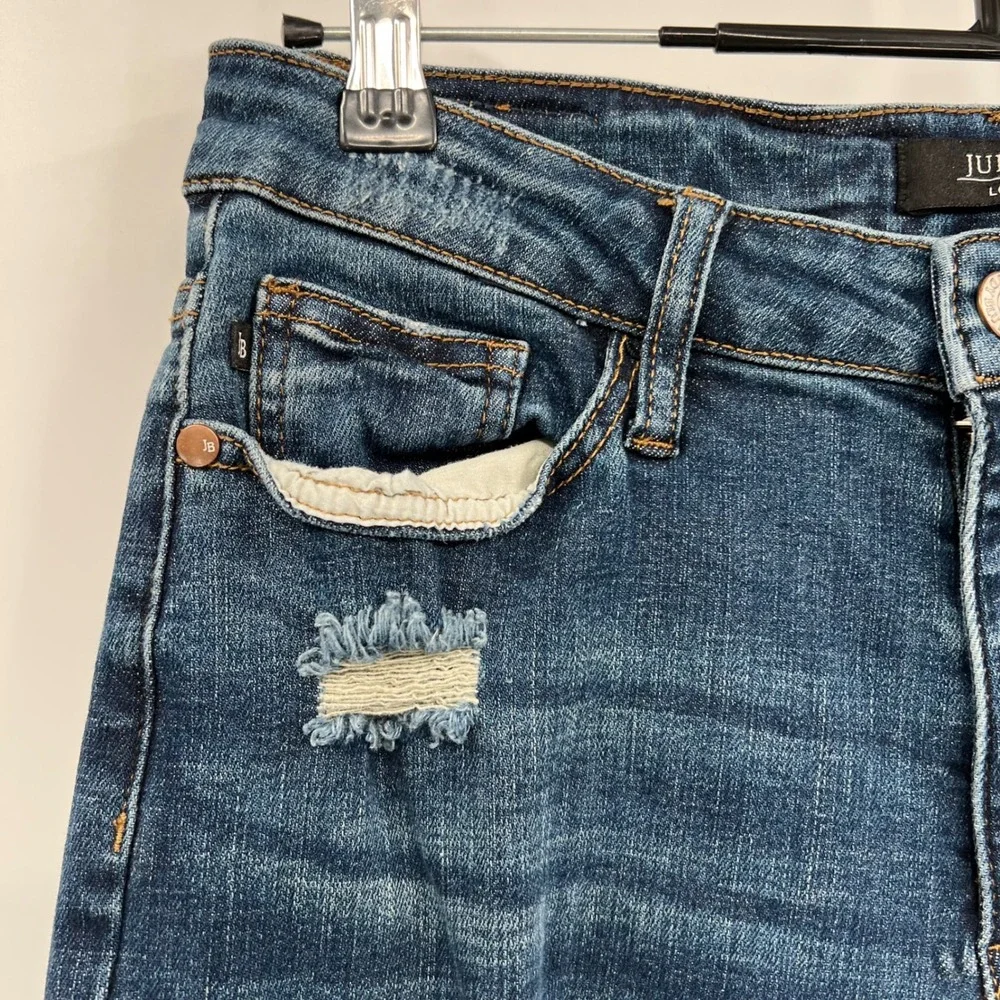 Judy Blue 7/28‎ Boyfriend Jeans Womens Medium Wash Distressed Raw Hem